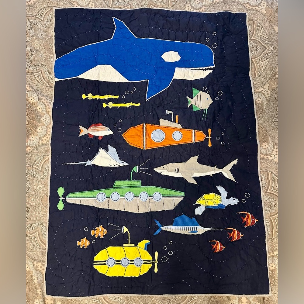 Pottery Barn Kids, Crib Quilt, Submarine, Underwater Theme